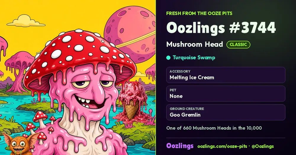 Oozlings #3744, a Classic Mushroom Head in Turquoise Swamp