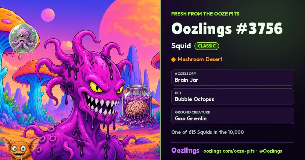 Oozlings #3756, a Classic Squid in Mushroom Desert