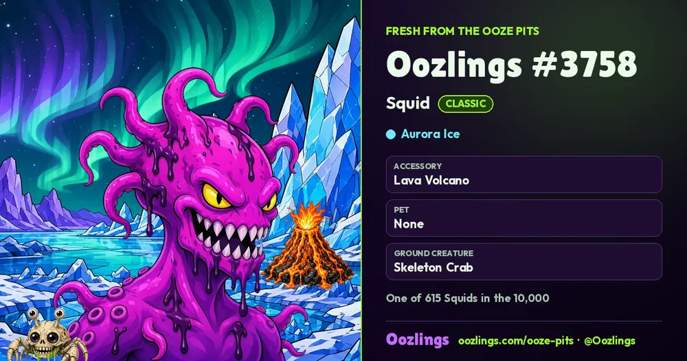 Oozlings #3758, a Classic Squid in Aurora Ice