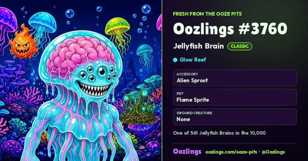Oozlings #3760, a Classic Jellyfish Brain in Glow Reef