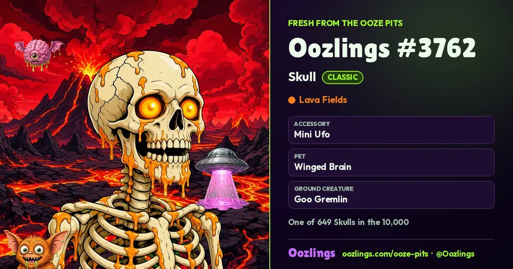 Oozlings #3762, a Classic Skull in Lava Fields