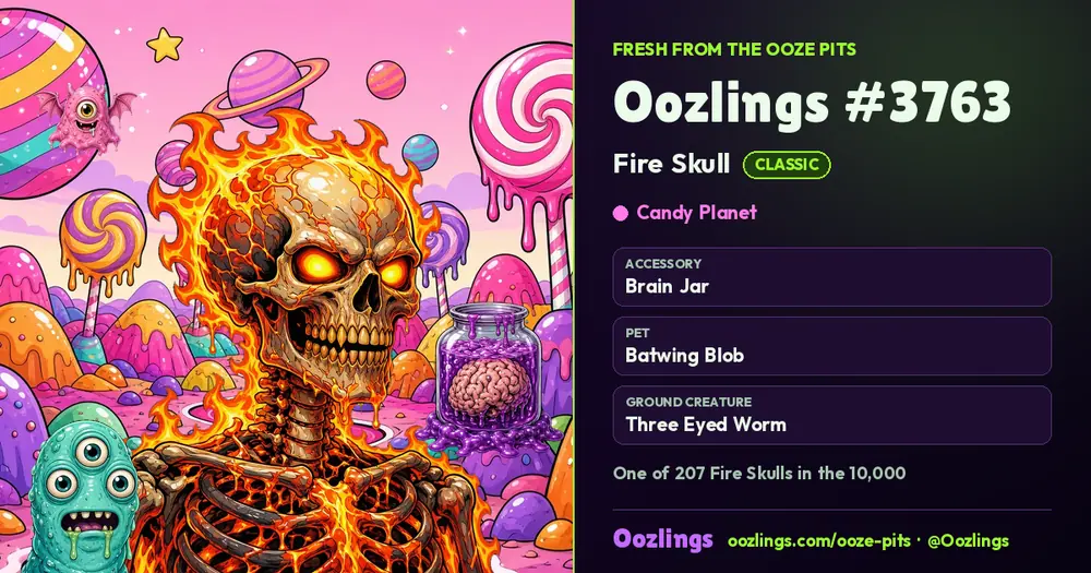 Oozlings #3763, a Classic Fire Skull in Candy Planet