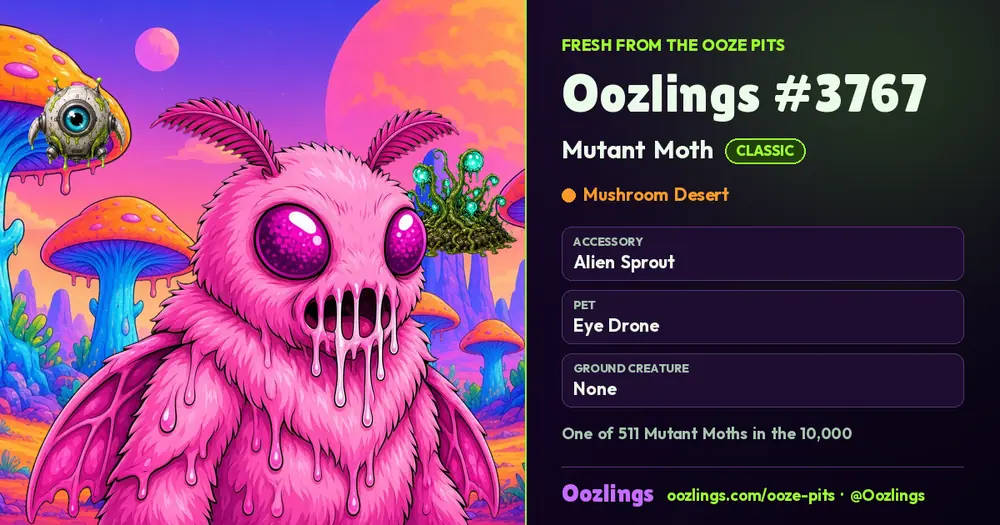 Oozlings #3767, a Classic Mutant Moth in Mushroom Desert