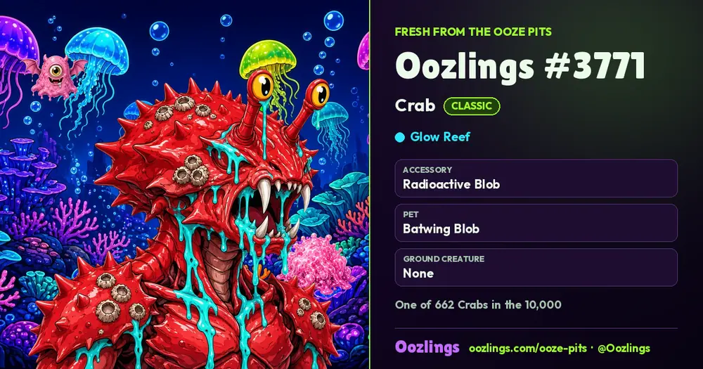 Oozlings #3771, a Classic Crab in Glow Reef