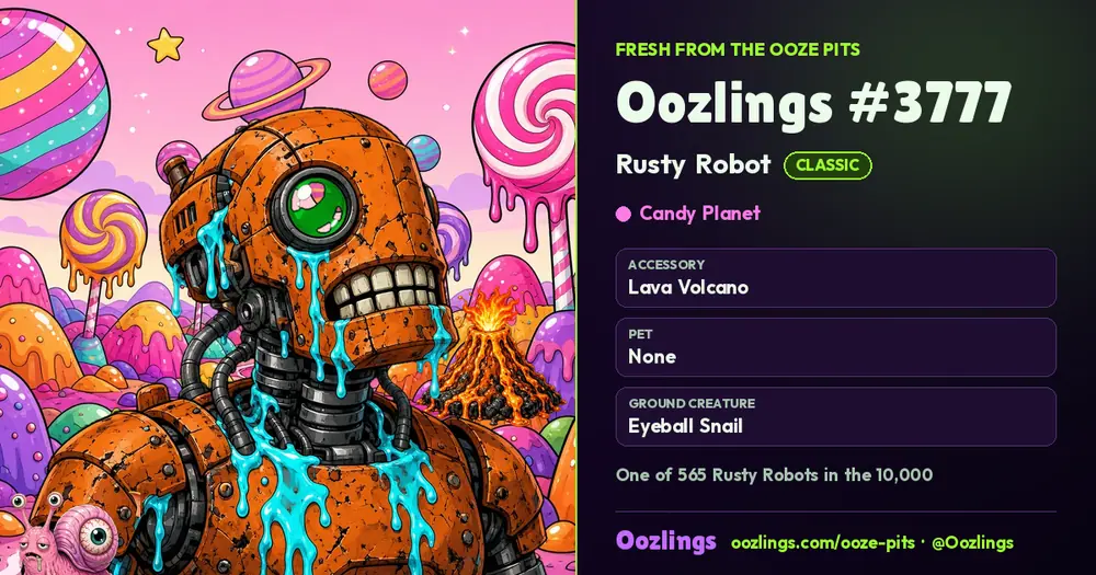 Oozlings #3777, a Classic Rusty Robot in Candy Planet