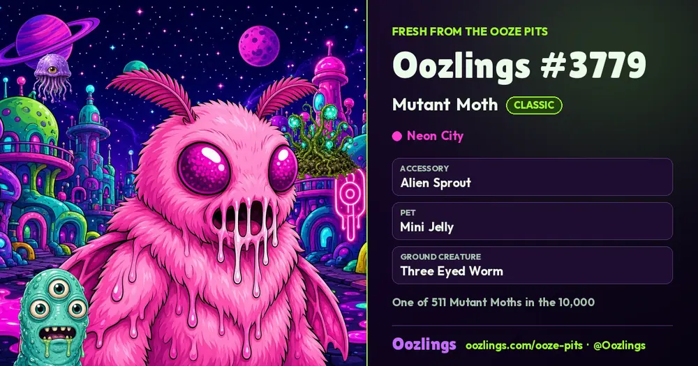 Oozlings #3779, a Classic Mutant Moth in Neon City