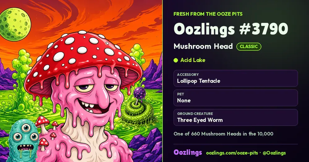 Oozlings #3790, a Classic Mushroom Head in Acid Lake