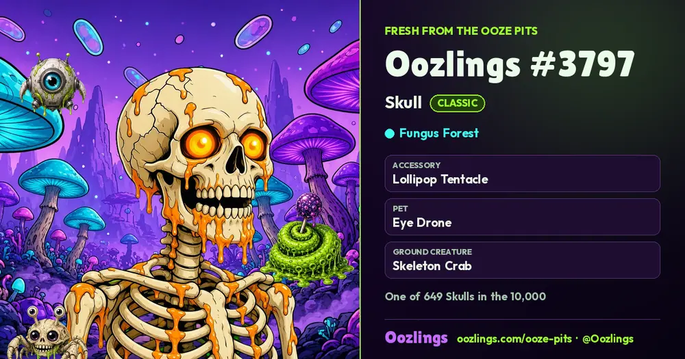 Oozlings #3797, a Classic Skull in Fungus Forest