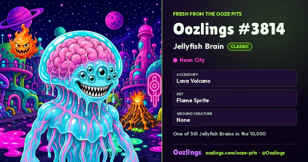 Oozlings #3814, a Classic Jellyfish Brain in Neon City