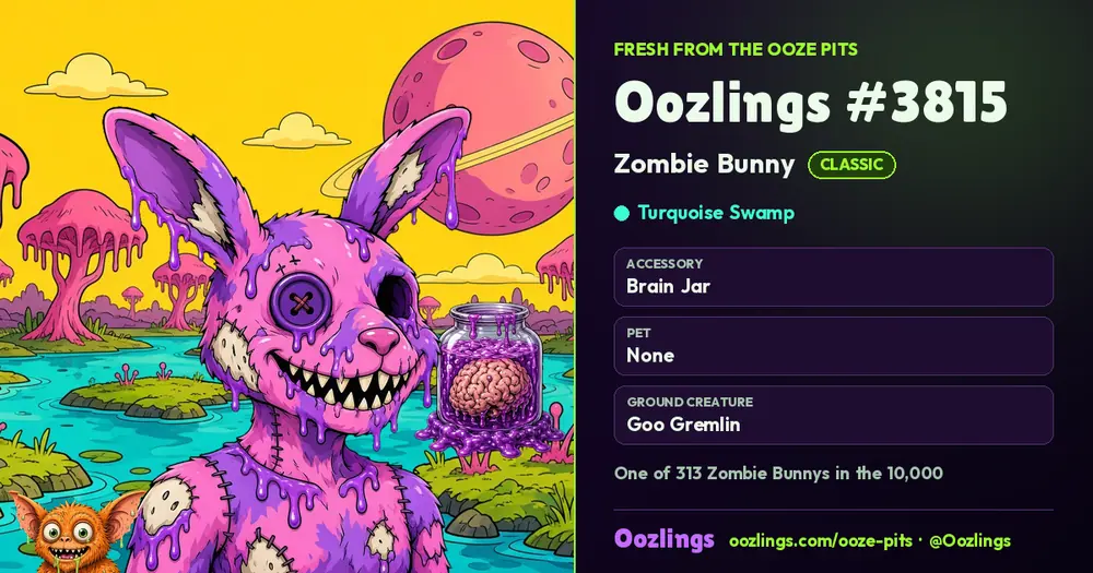 Oozlings #3815, a Classic Zombie Bunny in Turquoise Swamp