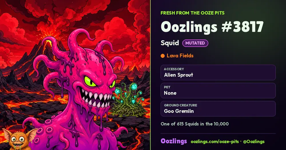 Oozlings #3817, a Mutated Squid in Lava Fields