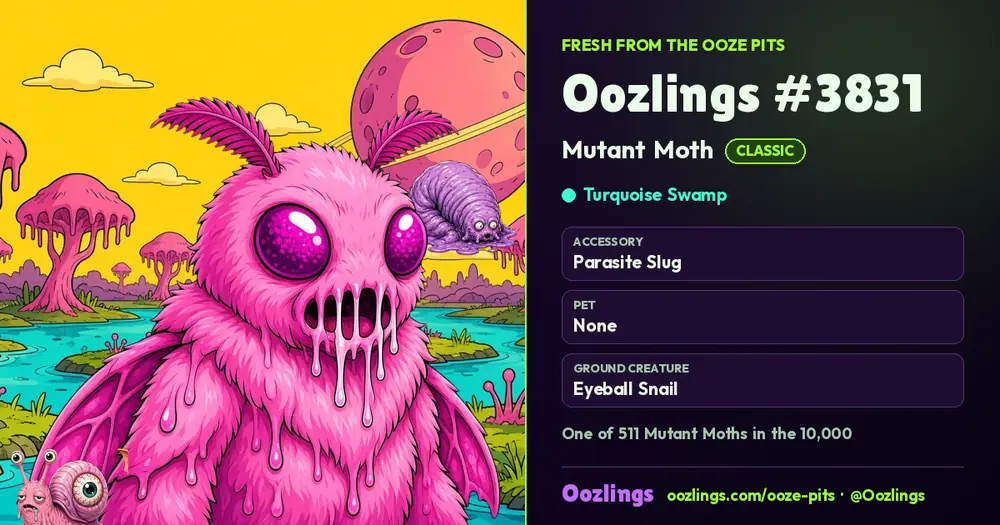 Oozlings #3831, a Classic Mutant Moth in Turquoise Swamp