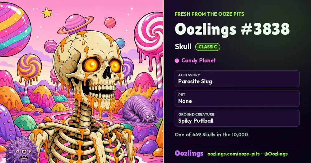 Oozlings #3838, a Classic Skull in Candy Planet