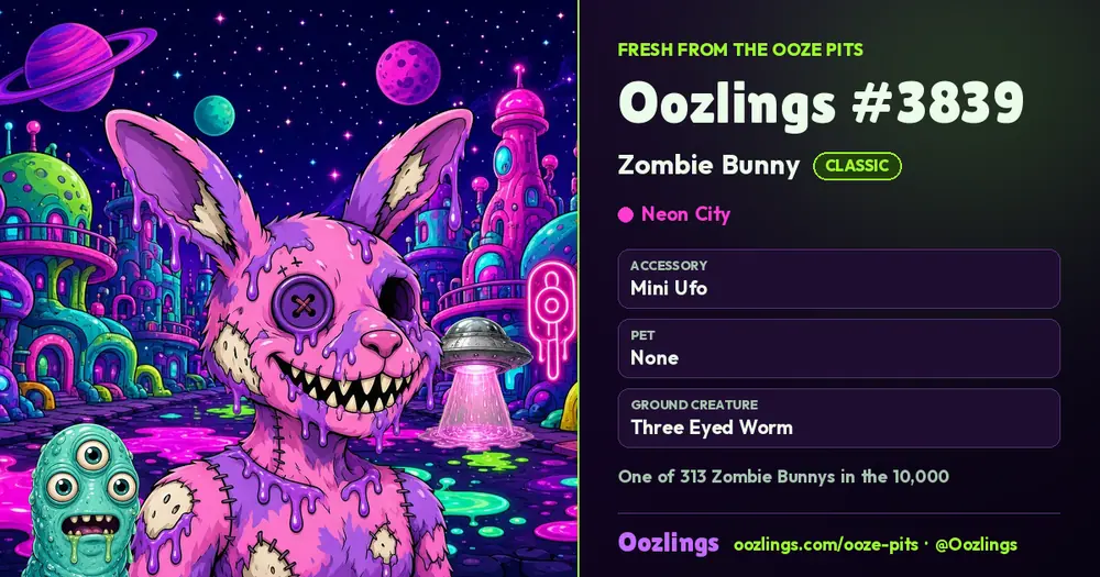 Oozlings #3839, a Classic Zombie Bunny in Neon City