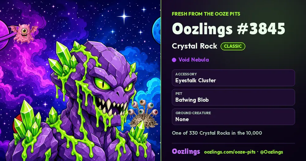Oozlings #3845, a Classic Crystal Rock in Void Nebula