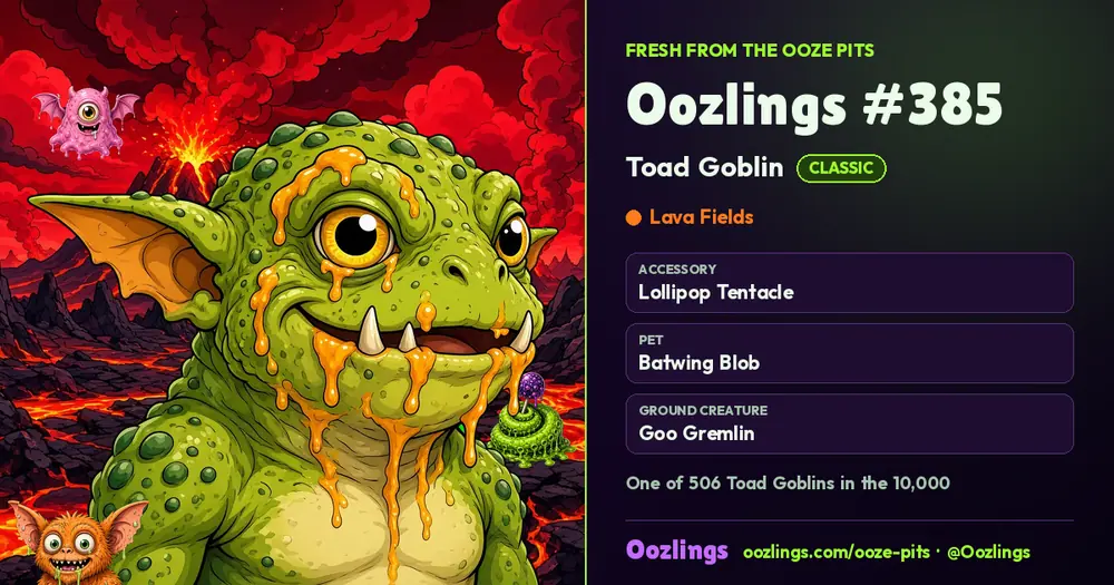Oozlings #385, a Classic Toad Goblin in Lava Fields