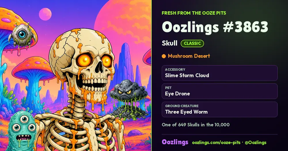 Oozlings #3863, a Classic Skull in Mushroom Desert