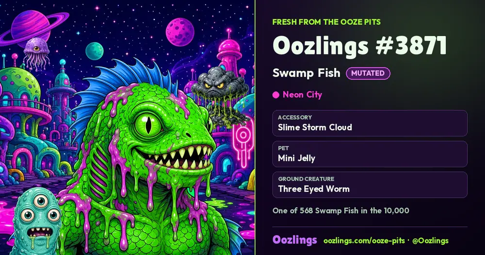 Oozlings #3871, a Mutated Swamp Fish in Neon City