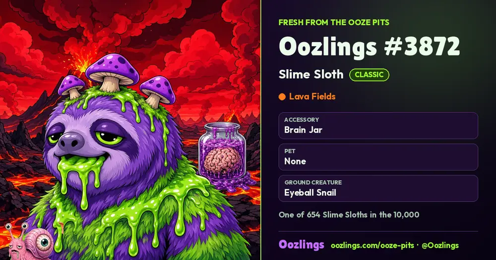 Oozlings #3872, a Classic Slime Sloth in Lava Fields