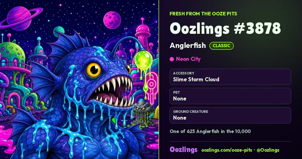 Oozlings #3878, a Classic Anglerfish in Neon City