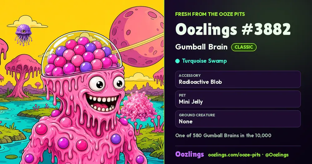 Oozlings #3882, a Classic Gumball Brain in Turquoise Swamp