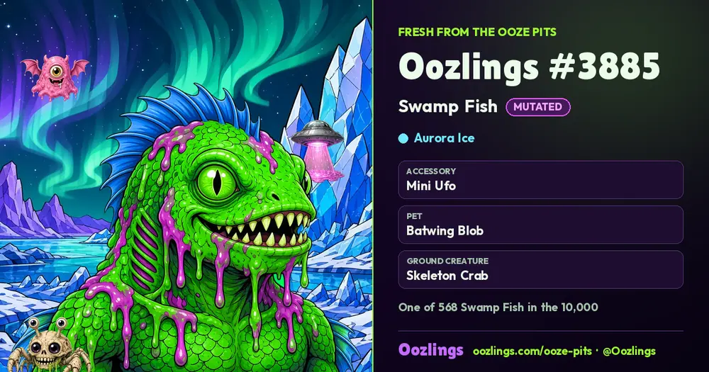 Oozlings #3885, a Mutated Swamp Fish in Aurora Ice