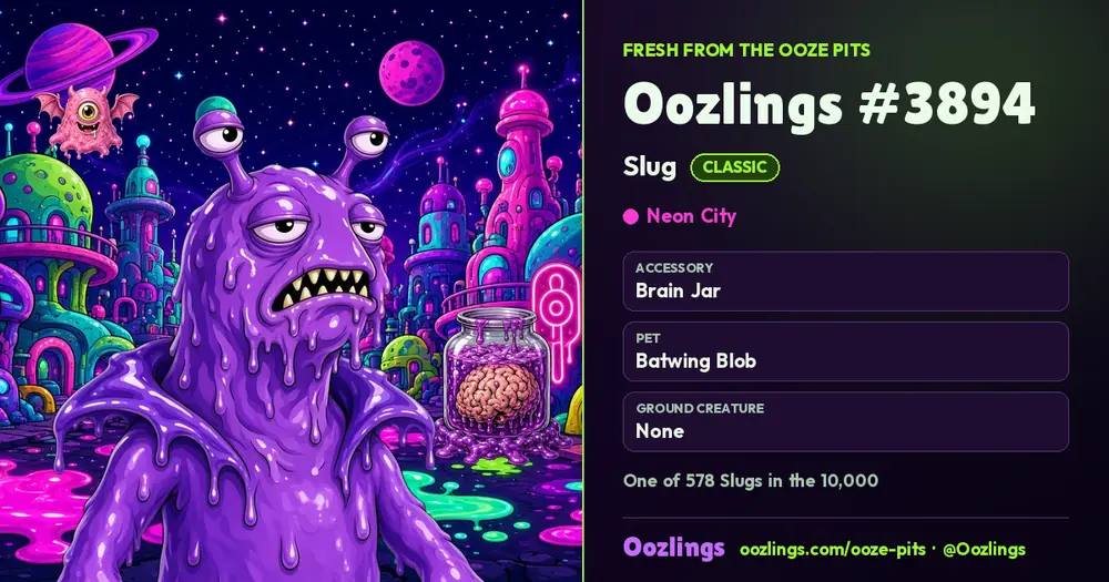 Oozlings #3894, a Classic Slug in Neon City