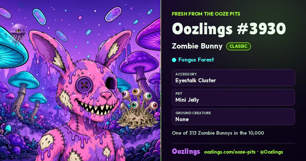 Oozlings #3930, a Classic Zombie Bunny in Fungus Forest