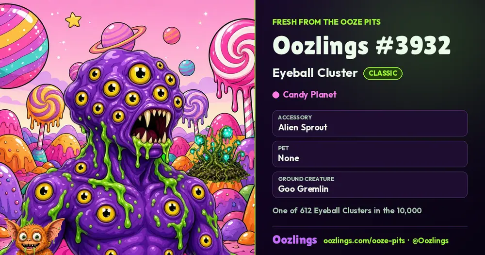 Oozlings #3932, a Classic Eyeball Cluster in Candy Planet