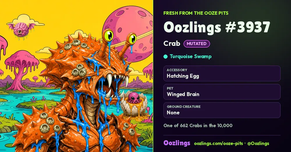 Oozlings #3937, a Mutated Crab in Turquoise Swamp