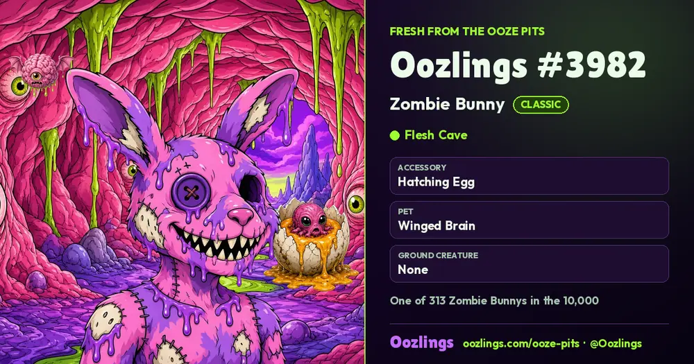 Oozlings #3982, a Classic Zombie Bunny in Flesh Cave