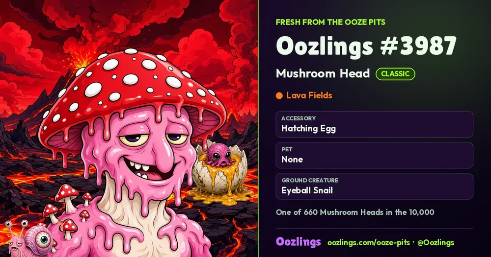 Oozlings #3987, a Classic Mushroom Head in Lava Fields
