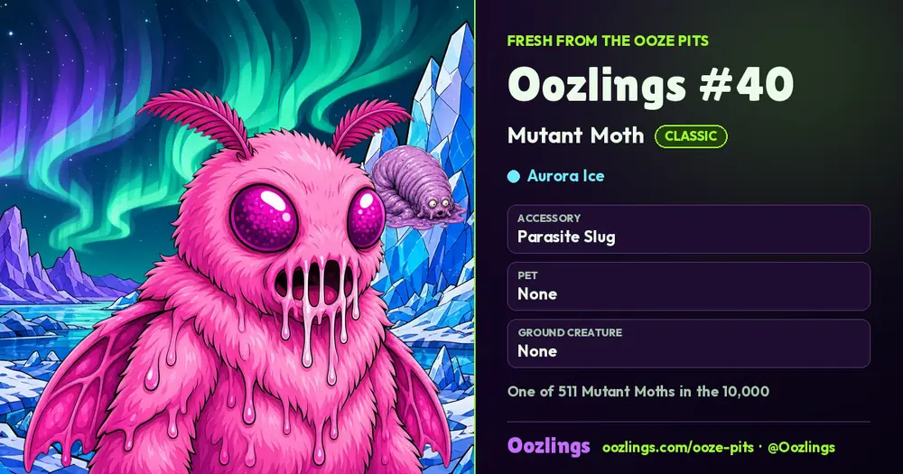 Oozlings #40, a Classic Mutant Moth in Aurora Ice