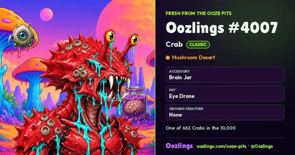 Oozlings #4007, a Classic Crab in Mushroom Desert