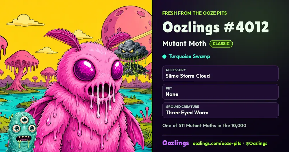 Oozlings #4012, a Classic Mutant Moth in Turquoise Swamp
