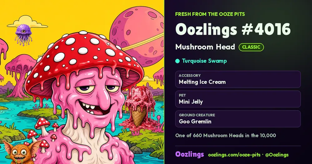 Oozlings #4016, a Classic Mushroom Head in Turquoise Swamp