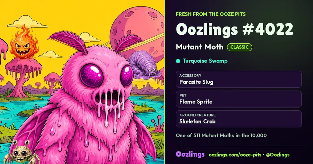 Oozlings #4022, a Classic Mutant Moth in Turquoise Swamp