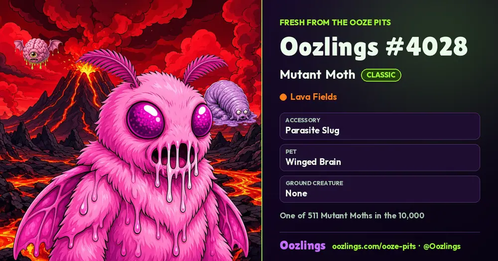 Oozlings #4028, a Classic Mutant Moth in Lava Fields
