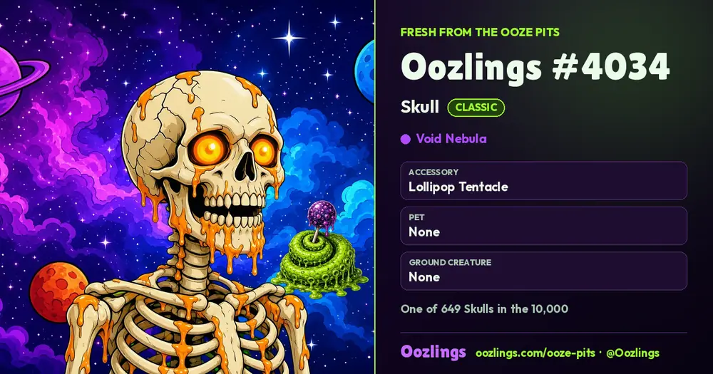Oozlings #4034, a Classic Skull in Void Nebula
