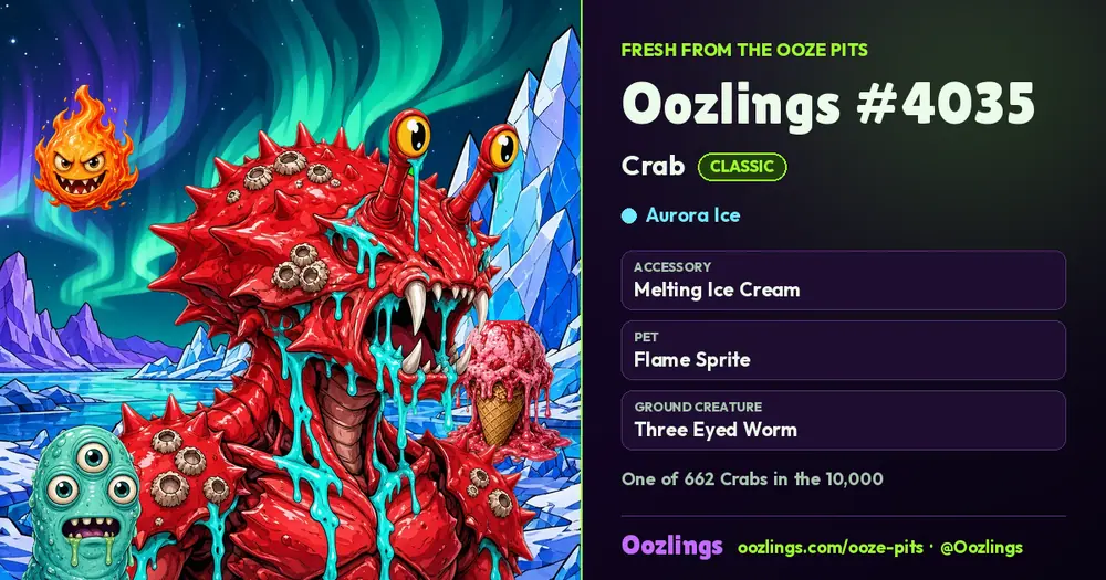 Oozlings #4035, a Classic Crab in Aurora Ice