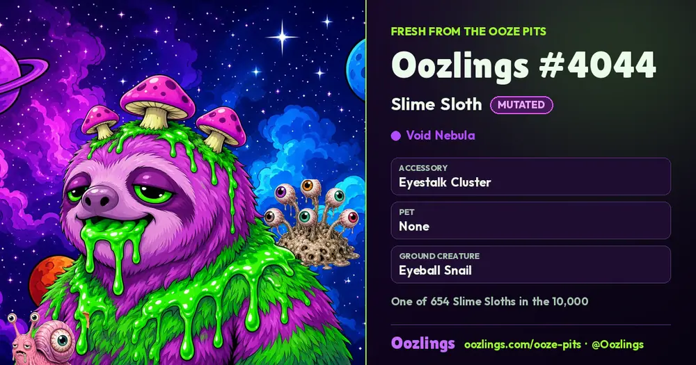 Oozlings #4044, a Mutated Slime Sloth in Void Nebula