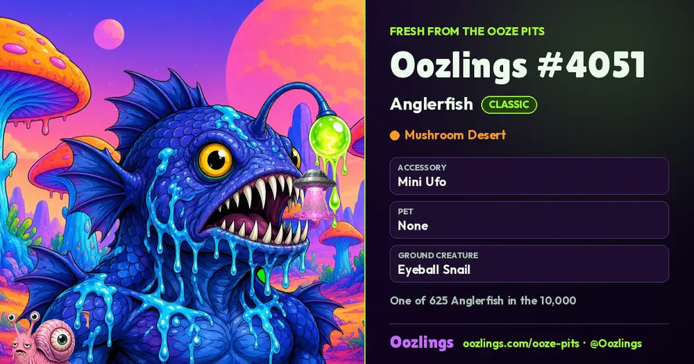 Oozlings #4051, a Classic Anglerfish in Mushroom Desert
