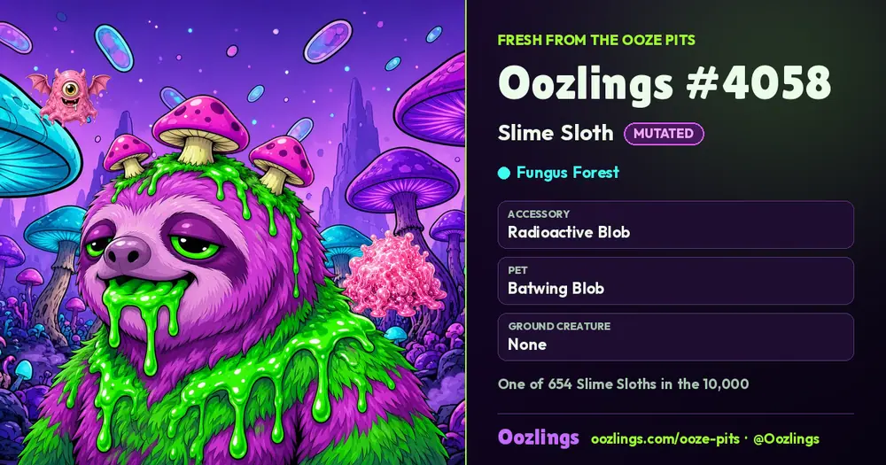 Oozlings #4058, a Mutated Slime Sloth in Fungus Forest