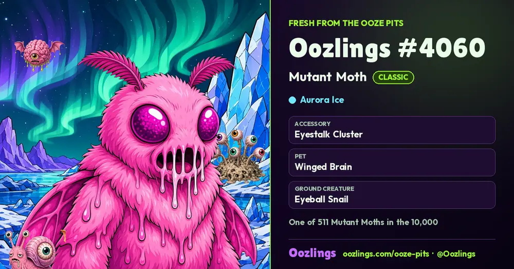 Oozlings #4060, a Classic Mutant Moth in Aurora Ice