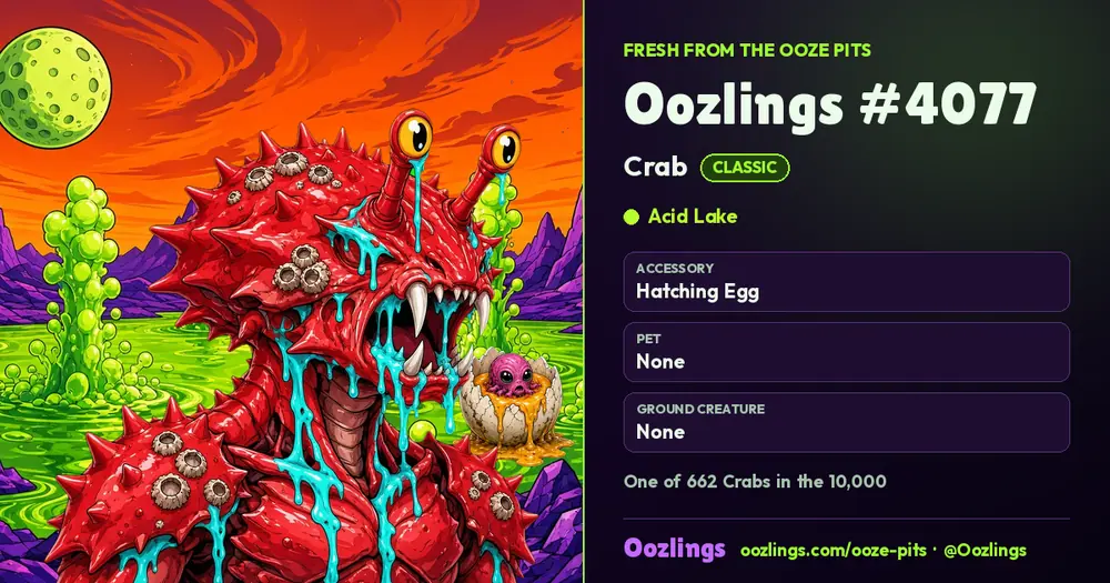 Oozlings #4077, a Classic Crab in Acid Lake