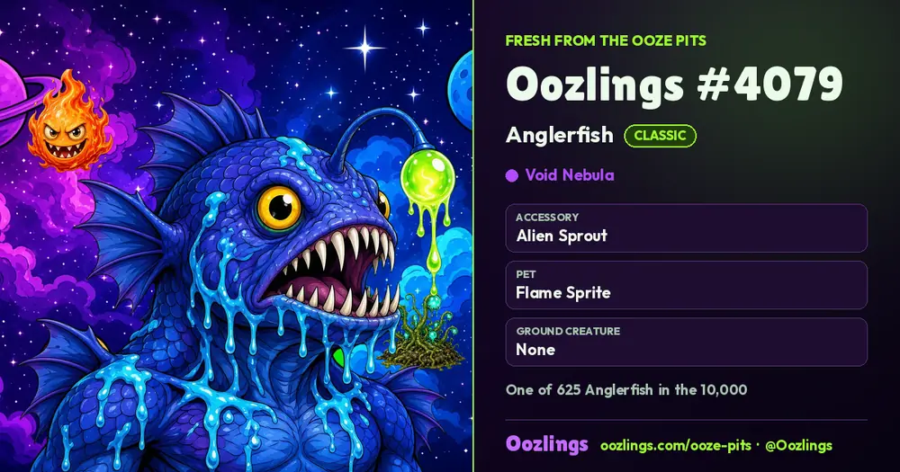 Oozlings #4079, a Classic Anglerfish in Void Nebula