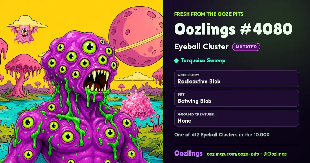 Oozlings #4080, a Mutated Eyeball Cluster in Turquoise Swamp