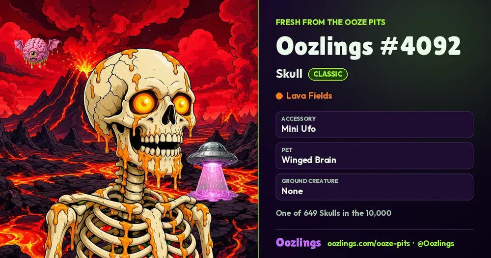 Oozlings #4092, a Classic Skull in Lava Fields