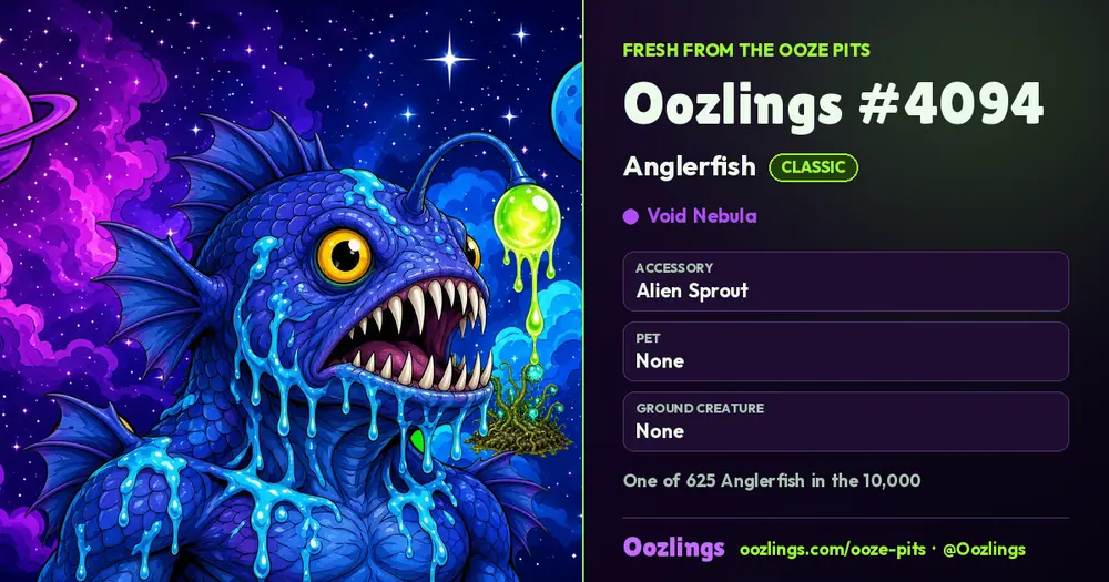 Oozlings #4094, a Classic Anglerfish in Void Nebula