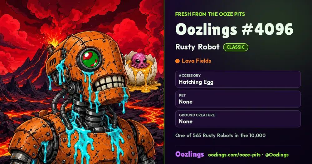 Oozlings #4096, a Classic Rusty Robot in Lava Fields
